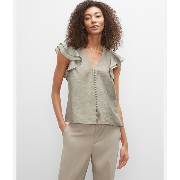 Club Monaco Tops - Club Monaco Sage Ruffle Sleeve V-Neck Button Top Large NWT Feminine & Chic